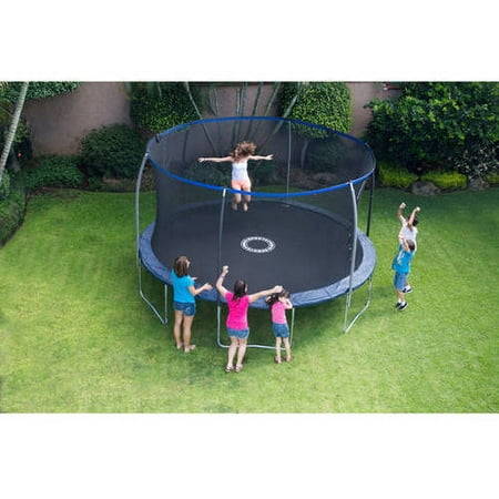 BouncePro 14&apos; Trampoline with Proflex Enclosure and Electron Shooter Game, Dark Blue