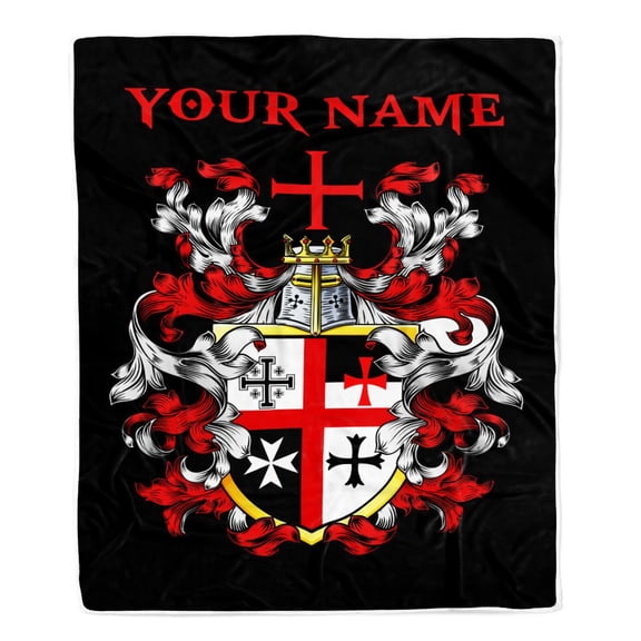 Knights Templar Blanket Name Cross For Men Husband Dad Son Birthday Bed Fleece Blanket, 60x80in Fleece Blanket