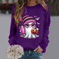 thumbnail image 3 of YVNAURA Cute Fall Oversized Halloween Sweatshirt for Women Graphic Long Sleeve Crewneck Pullover Funny Loose Fit Spooky Season Top Casual 1 Pack, Purple,XXL, 3 of 5