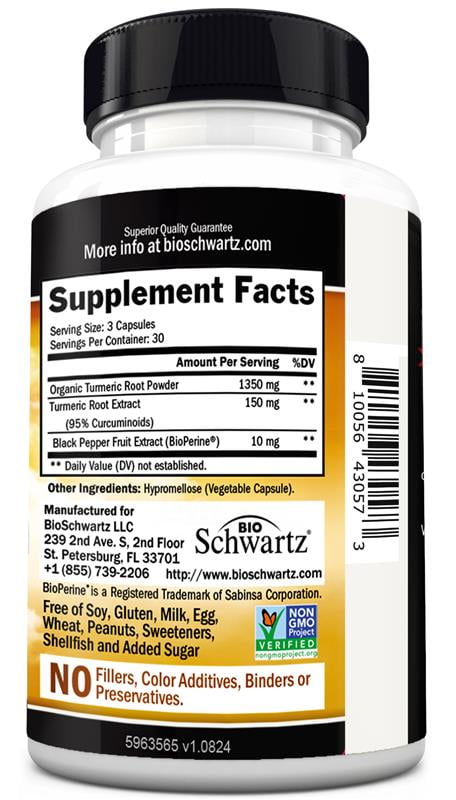 BioSchwartz 1500mg Turmeric Curcumin with BioPerine Black Pepper Extract, 90 Capsules