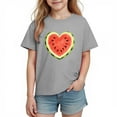 thumbnail image 2 of Girls Cute T-Shirt Kids Watermelon Heart Graphic Tee 100% Cotton Short Sleeve Summer Casual Top Gray,Size 9 T, 2 of 9