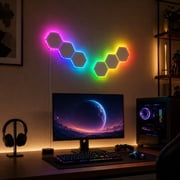 6/12-Pack Hexagon LED Wall Lights, RGB Edge-Lit Modular Wall Panels with Touch Control. DIY Splicing Honeycomb Gaming Lights, USB Powered Ambient Wall Decor for Living Room, Bedroom and Gaming Room