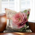 thumbnail image 2 of Flowers Stamps Throw Pillow Cover Vintage Eiffel Tower Cards Cotton Linen Cushion Cover Throw Pillow Case with Invisible Zipper for Couch Sofa Bed Chair Car 18x18 Inch, 2 of 9