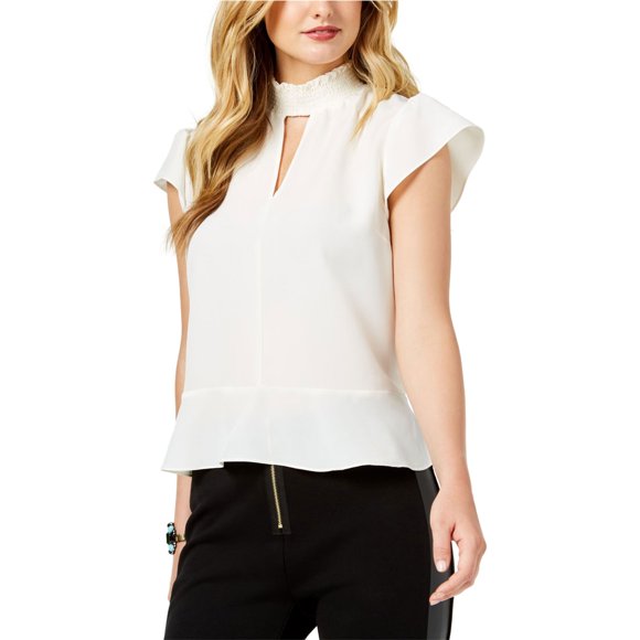Rachel Zoe Blusa peplum con cuello alto para mujer, color blanco roto, mediana