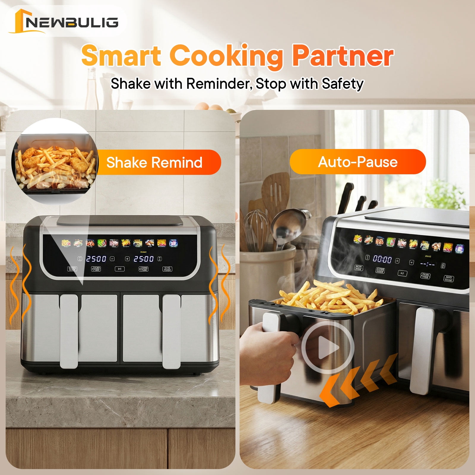 CONCETTA 9QT Dual Basket Air Fryer Oven, 2 Nonstick Baskets, Digital, Easy-View Window, Hi-Fry & Auto Shutoff, Black