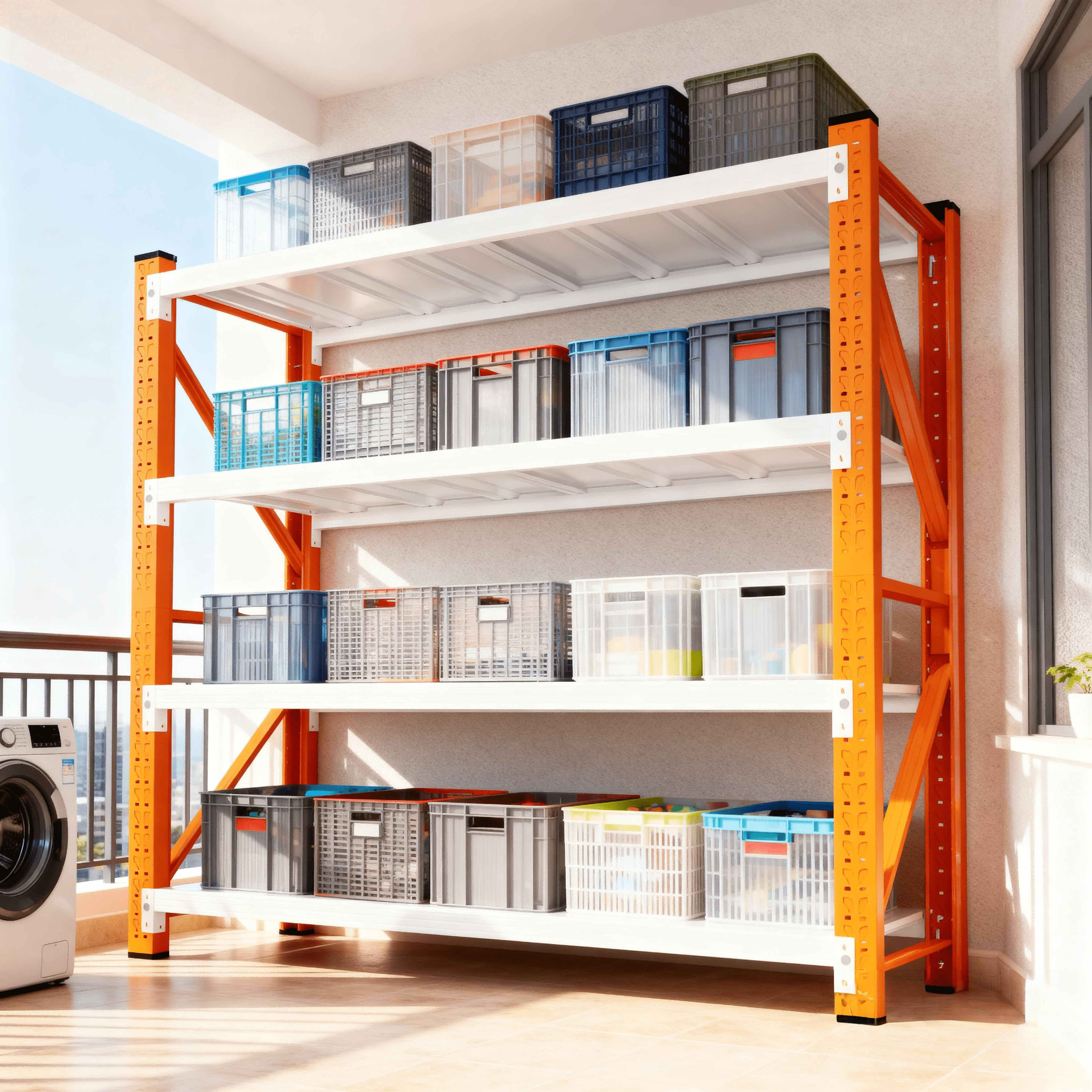 Welfiya 4-Tier Garage Storage Shelves,79"H Heavy Duty Garage Shelving Unit,Adjustable Industrial Metal Shelf System,4500lbs Capacity,Tool Organizer for Garage,Workshop,60"W x 20"D x 79"H,Orange&White