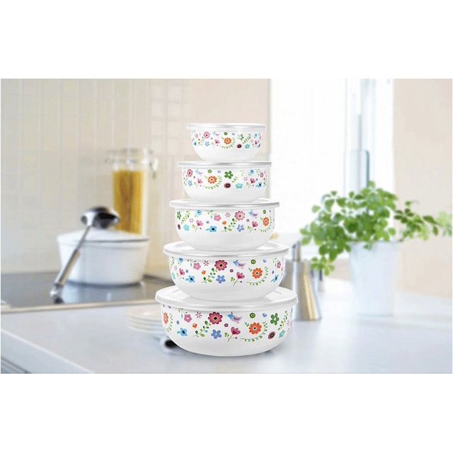 Cuenco para conservas de esmalte ENTASSER juego de 5 cuencos para hielo recipiente refrigerado