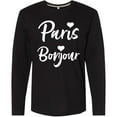 thumbnail image 3 of Inktastic Paris Bonjour with Hearts in White Text Long Sleeve T-Shirt, 3 of 5