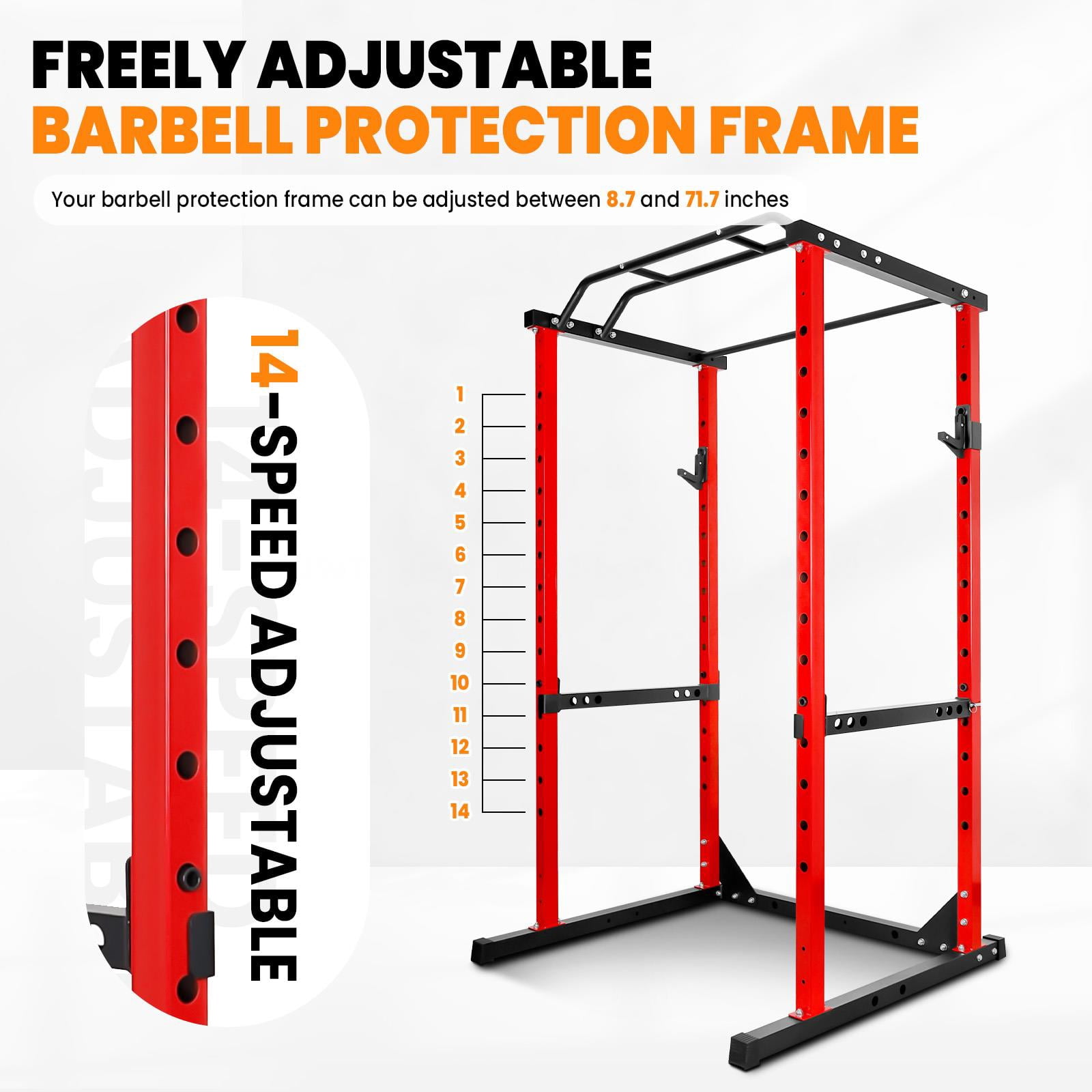 Tanfengu 1200 lbs Stable Pull Up Station, Adjustable Thick Steel Power Cage, 2"x2" Square Frame Squat Stand for Home Gym, Red