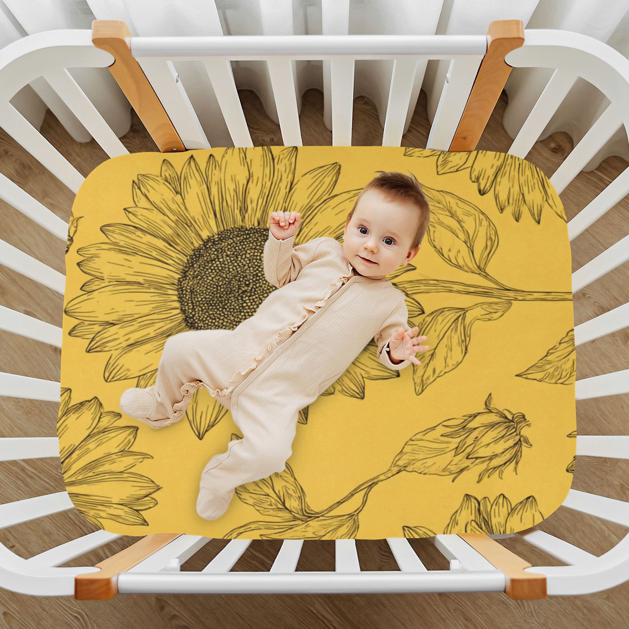Baby Essentials 52”x 28”- Standard Cotton-like Modal Elastic- Plant Illustration Patterns Design Crib Sheets for Newborns and Toddlers