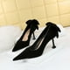 thumbnail image 4 of Nuevos zapatos de tacón dulce para mujer, zapatos de boda finos para mujer, tacón alto de gamuza, boca baja, puntiagudos, lazo de colores, bombas individuales, 4 of 4