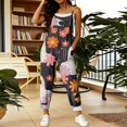 thumbnail image 5 of Womens Halloween Linen Overalls Casual Wide Leg Floral Print Loose Fit Jumpsuits Boho Bib Pants, 5 of 6