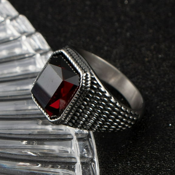Turkey Jewelry Black Ring Men 14K White Gold Mens Rings Natural Agate Stone Vintage Cool Fashion