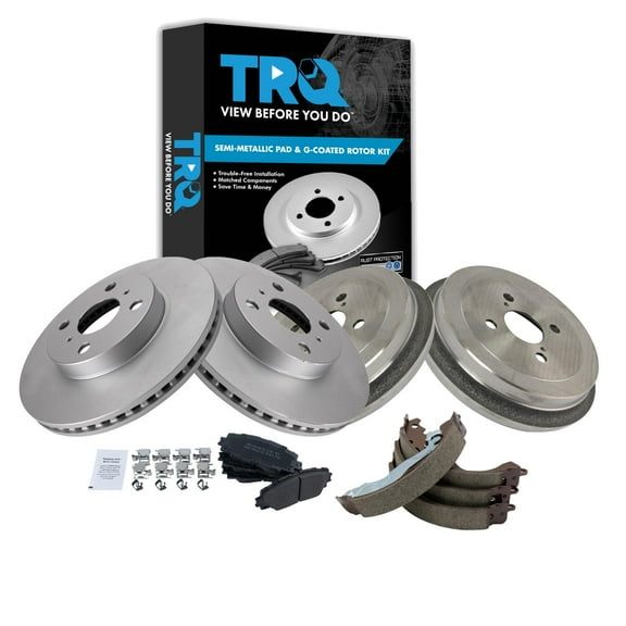 TRQ Front and Rear Brake Pad & Rotor,Shoe & Drum Kit BKA20466 Fits Select 2007-2018 Toyota Yaris