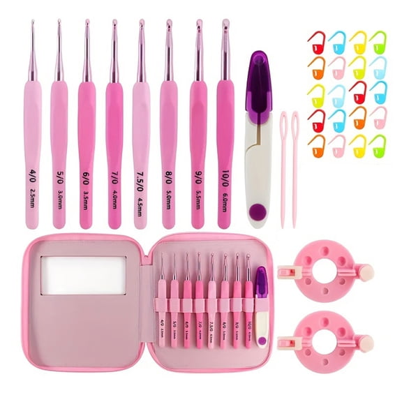 9Pcs Ergonomic Soft Grip Crochet Hook 2.0mm-6mm Aluminum Crochet Needle with Storage Case And Knitting Accessories