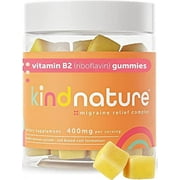 Kind Nature Vitamin B2 Gummies - Riboflavin 400mg Supplement for Kids & Adults - Migraine Relief & Headache Relief - 60 Chewable Gummies (30 Day Supply)