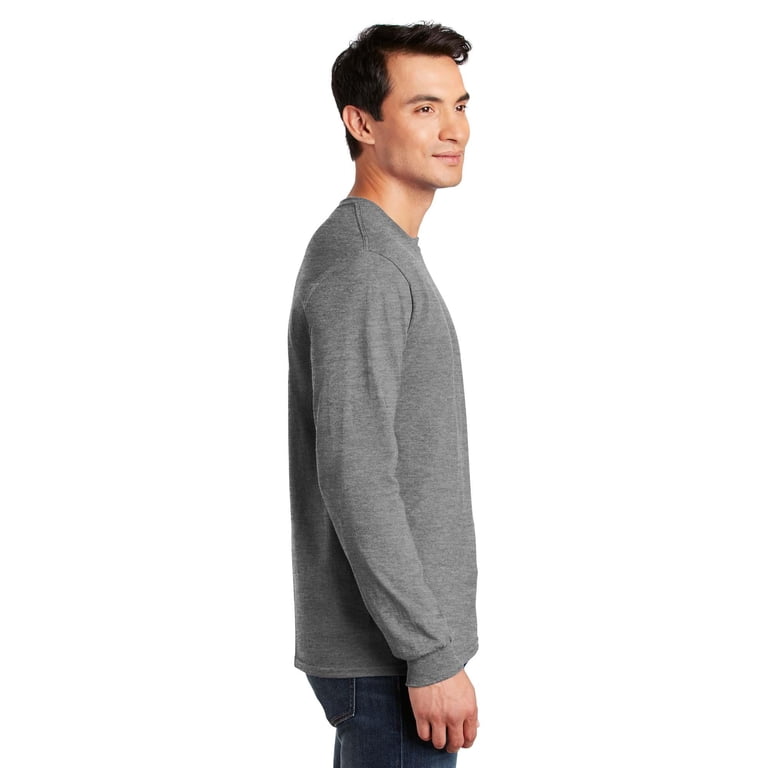 Gildan Men's Ultra Cotton Long Sleeve T-Shirt - Crew Neck, Sport Grey, Size Large