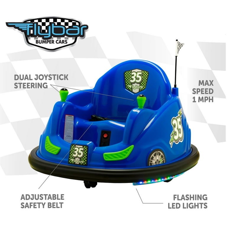 Flybar 6V Bumper Car, Battery Powered Ride On, Fun LED Lights, Includes  Charger, Blue 
