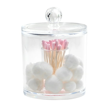 Cotton Ball Holder Acrylic Round Holder For Cotton Swabs Makeup Cotton Balls Cosmetic Q Tips Clear Storage Jar ()