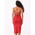 thumbnail image 3 of DARING DIVA Spaghetti Strap Sleeveless Split Bodycon  Dress S Red, 3 of 6