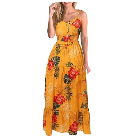 

Ziloco Fashion Summer Women Print Casual Buttons SLeevless Camis+ Skirt Set women lingerie sexy sets Yellow XL