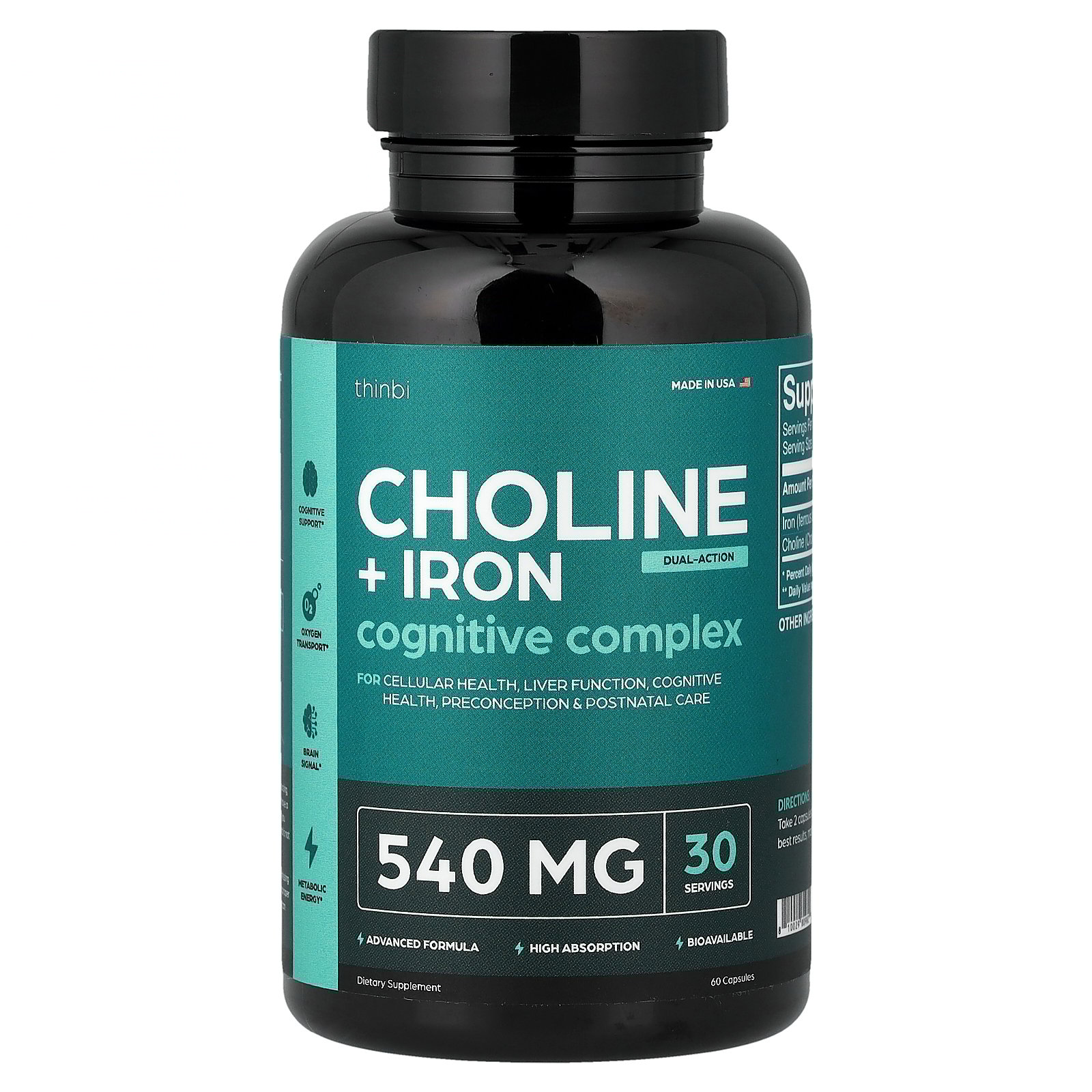Thinbi Choline   Iron, 60 Capsules