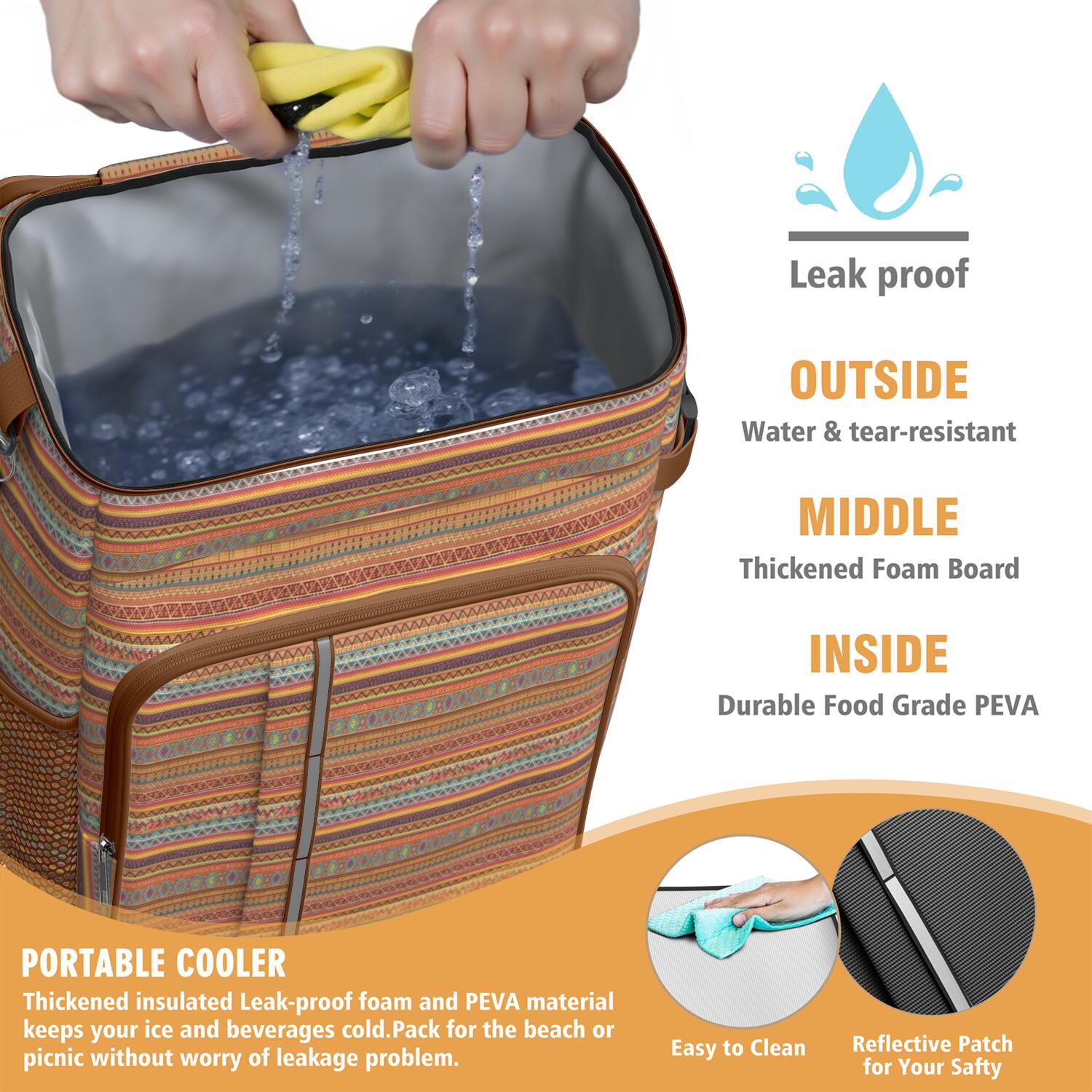 Travel Cooler Bag - Boho Bohemia Pioneer Flower Geometric Line Art Camping Beer Cooler Backpack with Bottle Opener- Waterproof Insulated Picnic Backpacks - Cooler Bag for Beach