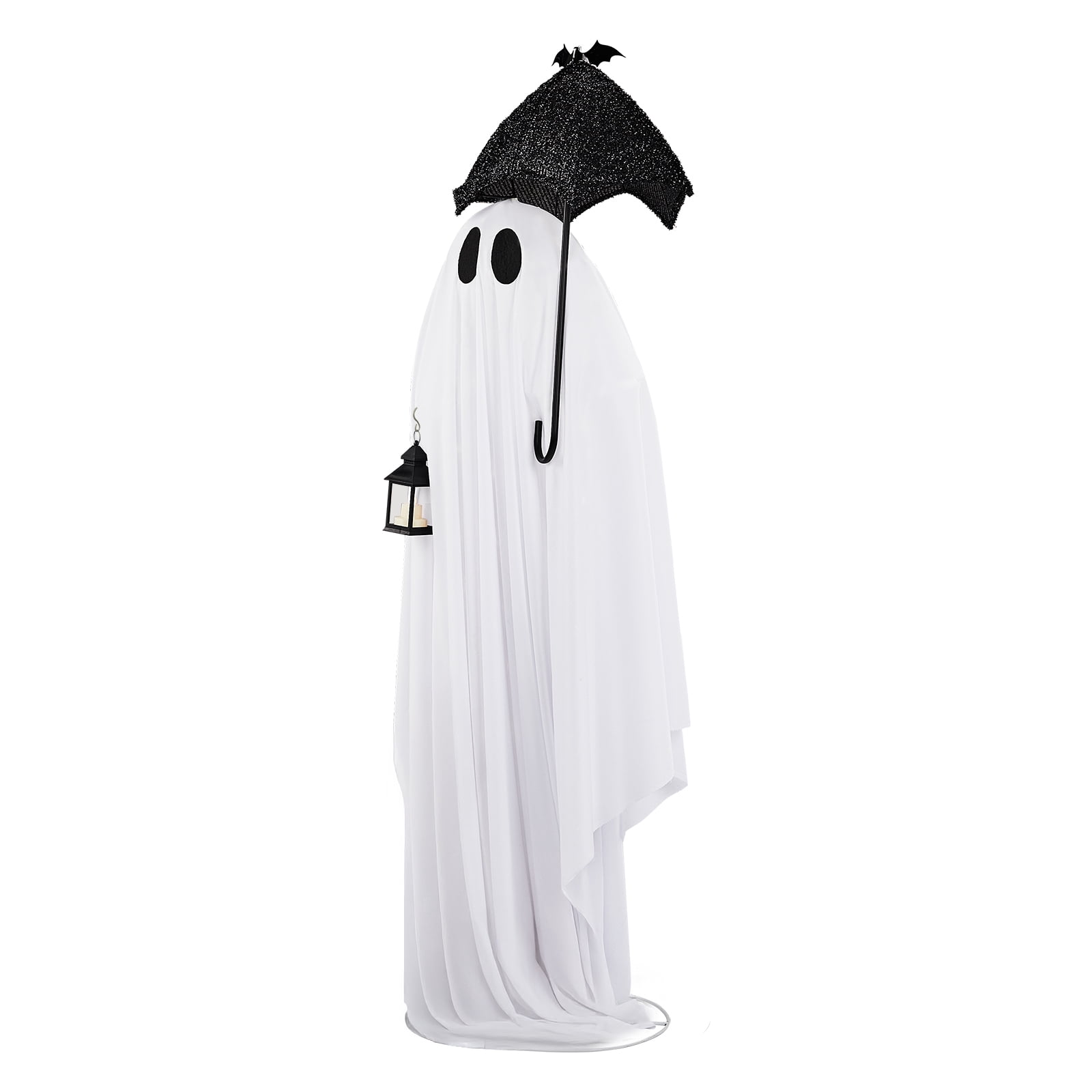 Astoutdoor 5 ft Black and White Umbrella Ghost Halloween Decoration with 100 Warm White LED Lights, 30V 3.6W Adapter, Indoor Outdoor Light-Up Decor