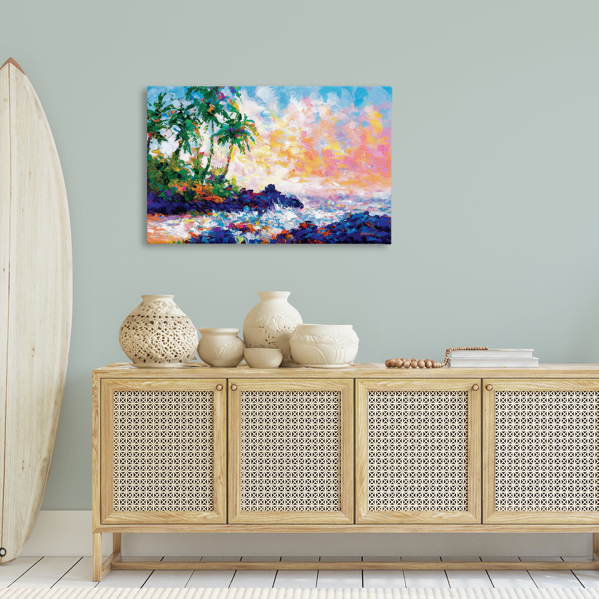 Stupell Industries Waves on Tropical Beach Landscape Painting Gallery Wrapped Canvas Art Print Wall Art, 36 x 24