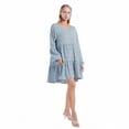 thumbnail image 4 of Women Loose Long Sleeve V Neck Bell Sleeve Chiffon Mini Dress S-2XL, 4 of 10