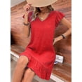 thumbnail image 5 of Summer Dresses for Women V Neck Cap Sleeve Ruffle Hem Smock Short Dress Red XS, 5 of 8