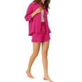 thumbnail image 4 of INSPIRE CHIC Women's 2 Piece Lapel Long Sleeve Shirt Jacket High Waist Shorts Loungewear Sets XL Hot Pink, 4 of 5