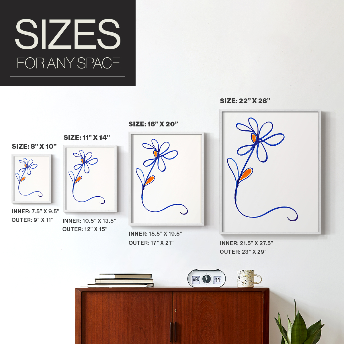 Wobbly Blooms I Framed Print - Solid Wood in Single Picture Frame Solid Wood 2 Framed Print