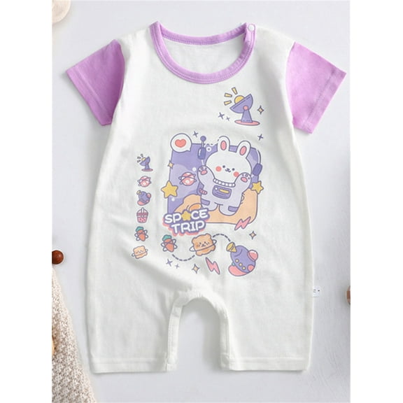 Gubotare New Born Clothes Baby Boy Outfit Baby Boys Bodysuit Print Halter Romper Floral Jumpsuit Summer Clothes (Purple,0-3 Months)