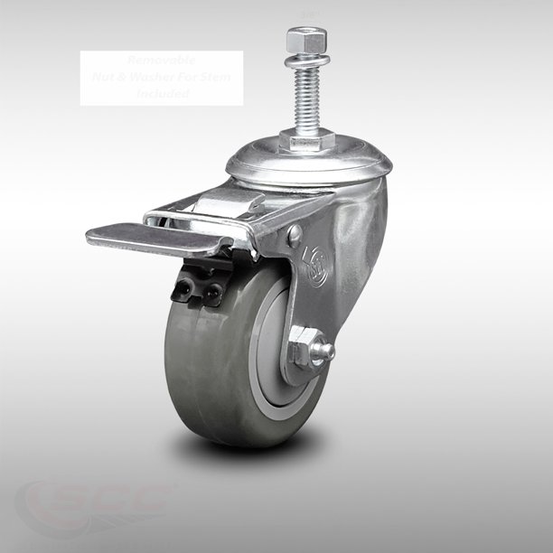 Stainless Steel Polyurethane Swivel Threaded Stem Caster w/3.5" x 1.25