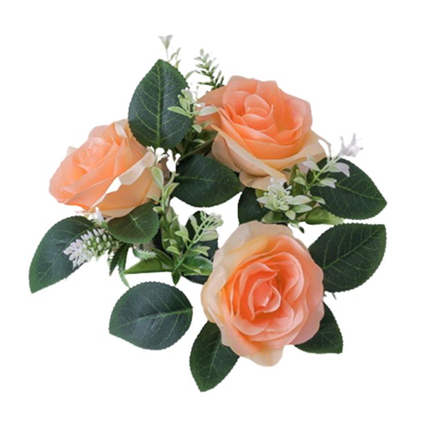 Guirnaldas de velas de rosas artificiales Portavelas de pilar de corona pequeña 23 cm Guirnaldas de flores decorativas Guirnalda de flores para puerta Amarillo mayimx Guirnalda pequeña