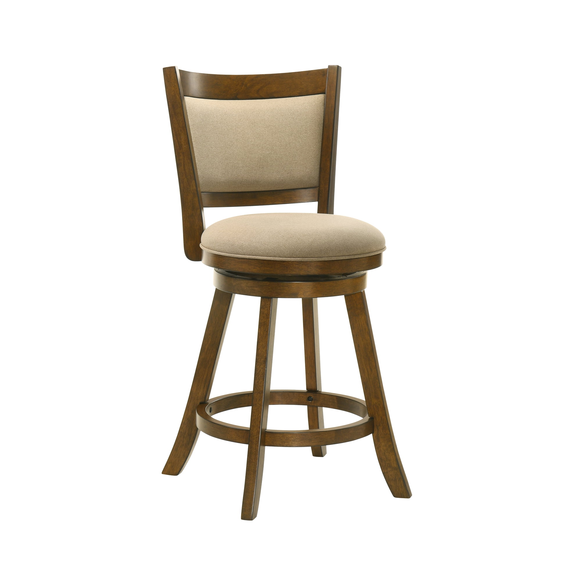 Aiden Modern Farmhouse Swivel Wood Counter Height Kitchen Bar Stool in Sepia Brown Finish with Grey Fabric Upholstered Seat