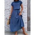 thumbnail image 6 of Women 2 Piece Outfits Skirt Set Summer Casual Cap Sleeve Crop Tops Maxi Dress Sets with Pockets Blue S, 6 of 9