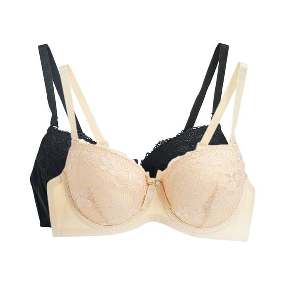 Amidoa Bras for Older Women Lace Cheeky Beige Underwire 2 Pcs Solid Bras Brasieres for Womens L