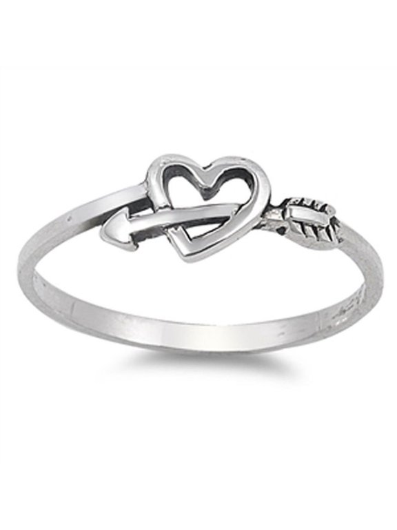 Cupid Arrow Heart Ring Sterling Silver Size 6