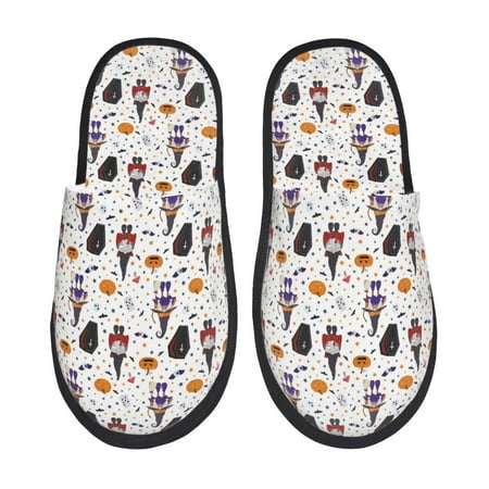 

Fuzoiu Halloween Gnome Print Unisex Furry Slippers Plush Indoor Shoes Trendy House Slippers Anti-Skid EVA Sole House Shoes for Home Office and Travel -Medium