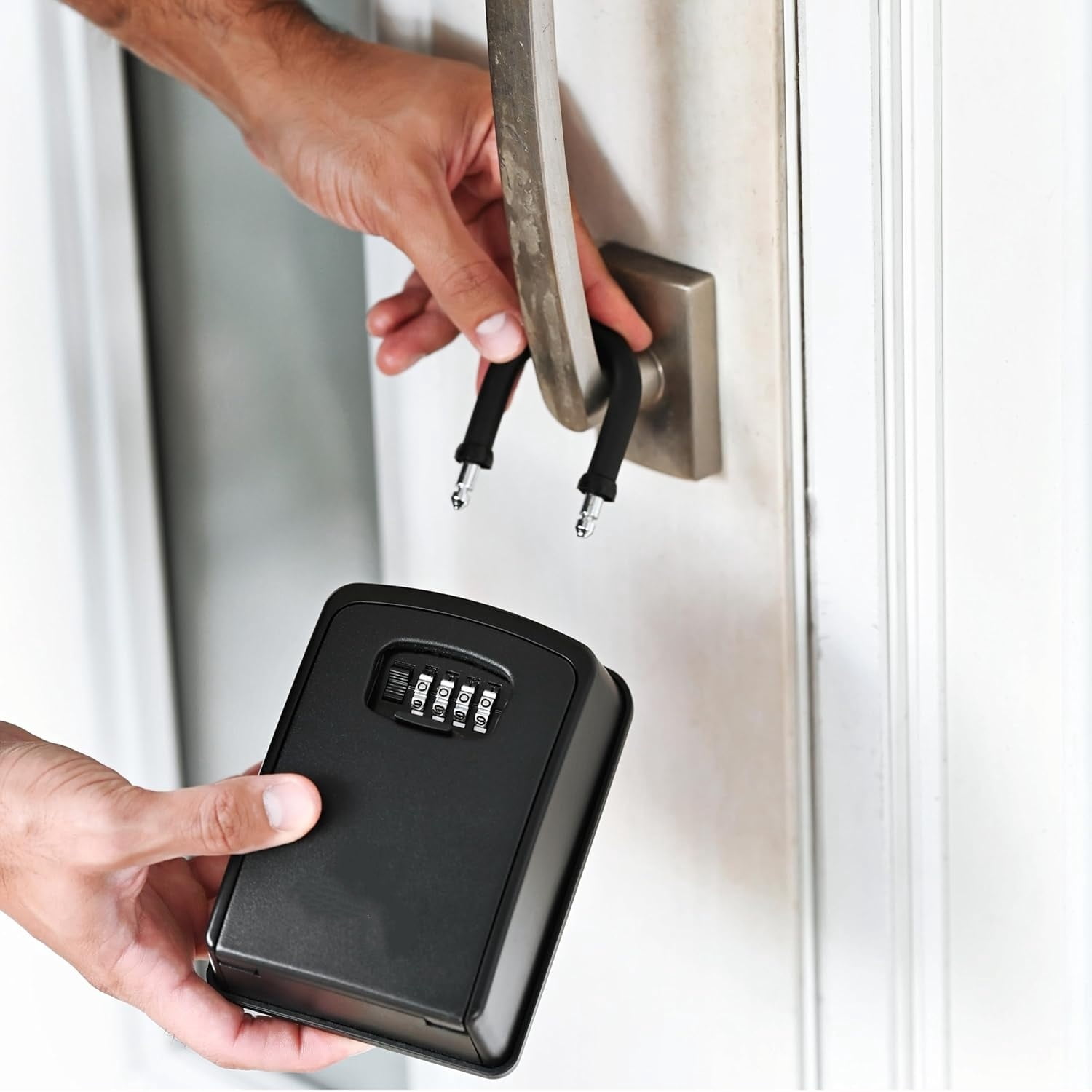 Key Lock Box Portable with U-Shackle – XXL Waterproof Heavy-Duty Metal Safe with 4-Digit Combination for Spare Keys Outside on Door Knob, Fence or Gate (Black, XXL)