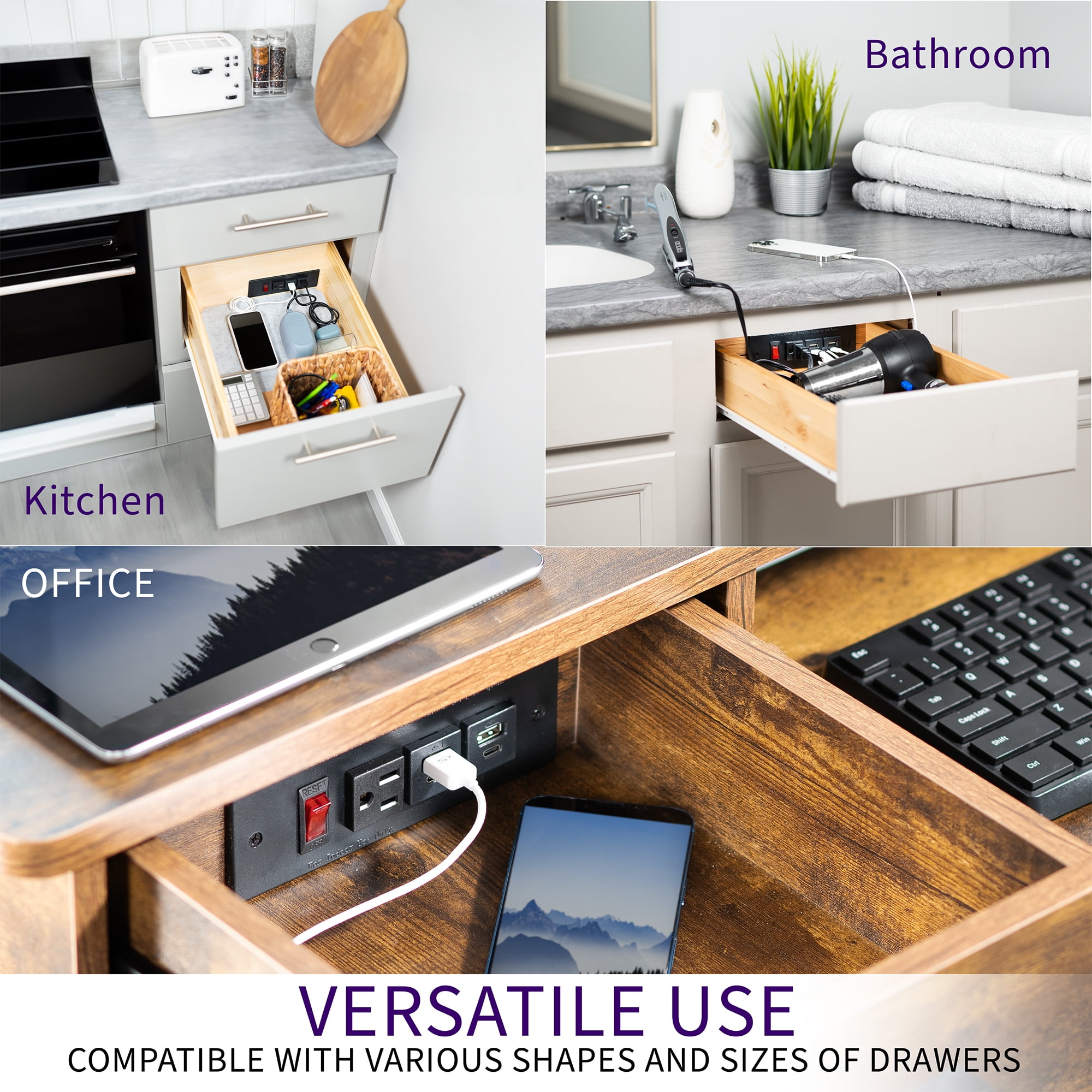 Life Finds Compact In-Drawer Outlet Charging Station Power Strip
