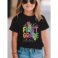 thumbnail image 1 of Girls' Summer Short Sleeve T-Shirt - "Hello First Grade" Cartoon Letter Pencil Print, Quick-Dry & Sweat-Wicking Fabric, Round Neck Casual Top for Home, Outdoor Play & Schoolgirl App, 1 of 6