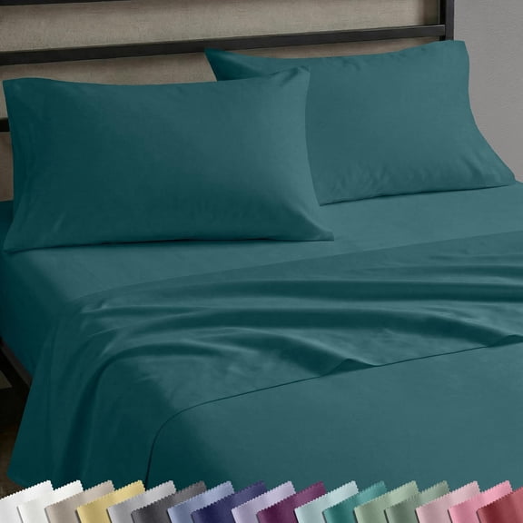 100% Cotton Sateen Queen Sheet Set 4 Piece Teal 14 Inch Deep Pocket