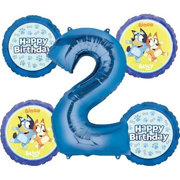 Anagram Bluey 2nd Birthday Party Supplies 5pc Foil Balloon Bouquet