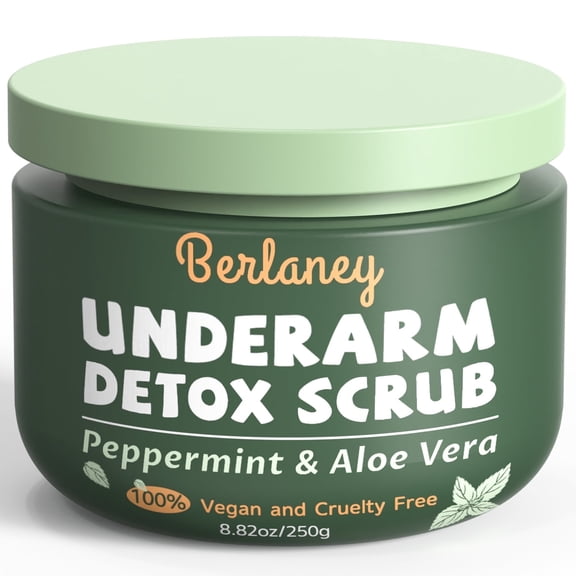 Underarm Scrub Deep Cleanse Exfoliating Moisturizing Aloe Vera Walnut Shell Powder Body Scrub, Mint, 8.8 oz