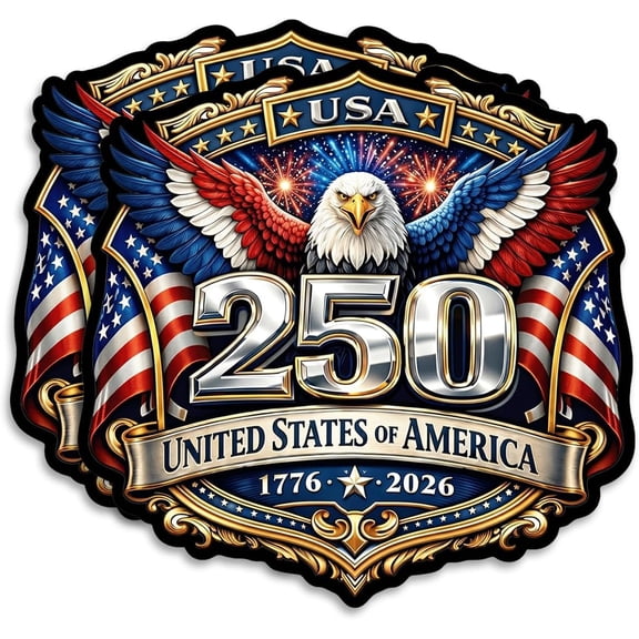 USA 250th Anniversary 1776-2026 Vinyl Sticker 2-Pack, Patriotic Eagle Independence Day Decal for Car Window, Bumper, Truck, SUV & Laptop (5" x 5")