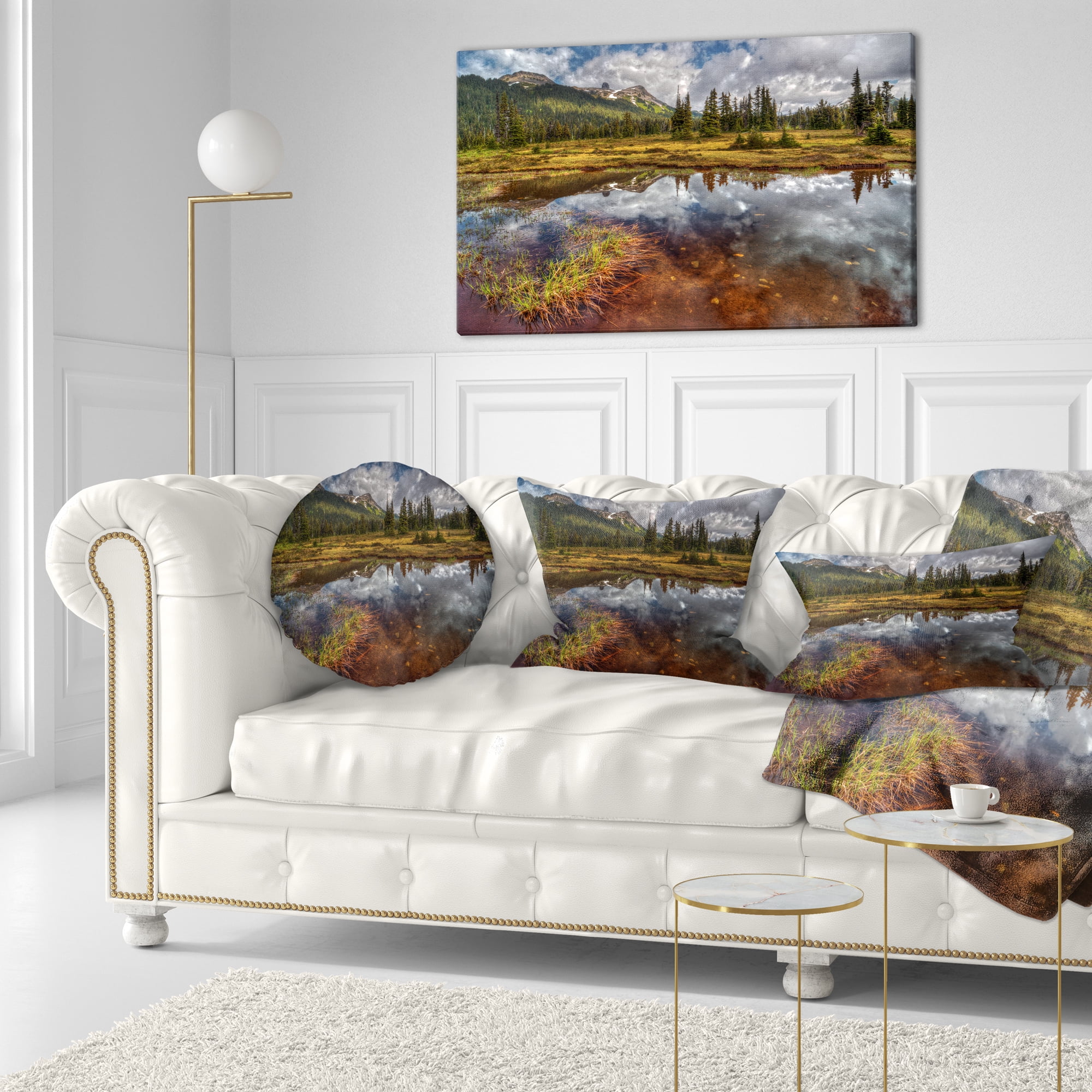 Designart Shallow Lake under Cloudy Sky - Landscape Printed Throw Pillow - 12x20
