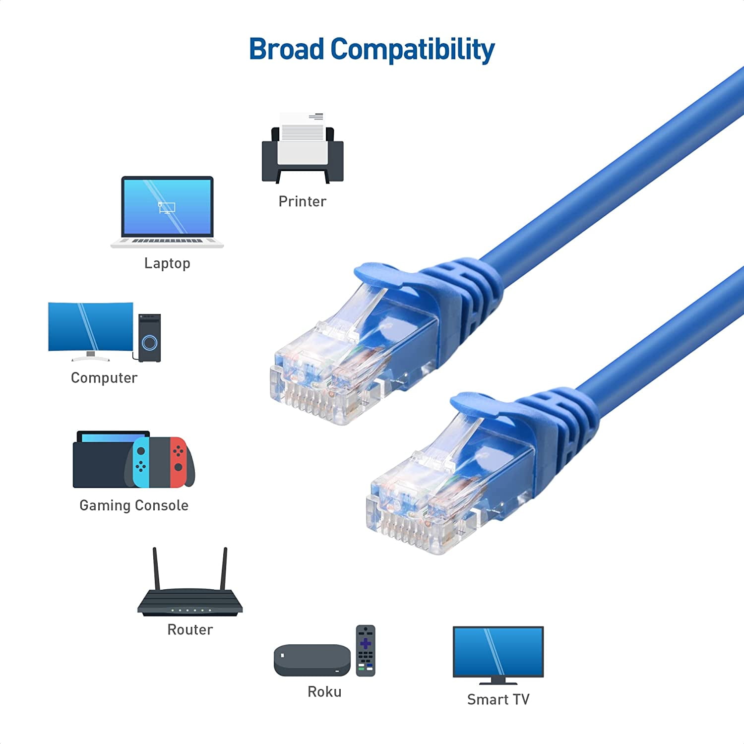 Cable Matters 5-Pack Snagless Cat6 Ethernet Cable (Cat6 Cable / Cat 6 Cable) in Blue 3 Feet - Available 1FT - 150FT in Length